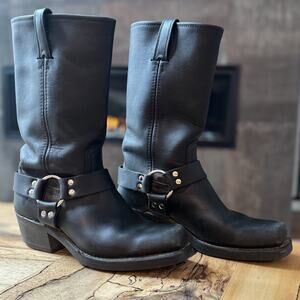 Frye Harness 12R Black Leather Boots Women's Size 9 Medium 77300 Original Box